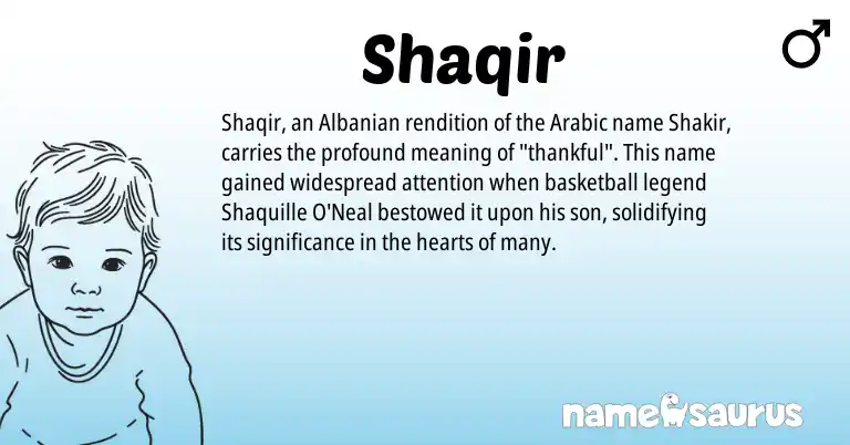 Infographic about Shaqir name meaning, Shaqir is a name from Albanian, Arabic origin(s).