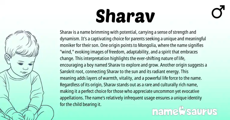 Infographic about Sharav name meaning, Sharav is a name from Mongolian origin(s).