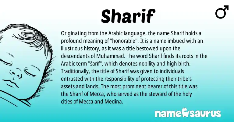 Infographic about Sharif name meaning, Sharif is a name from Arabic origin(s).