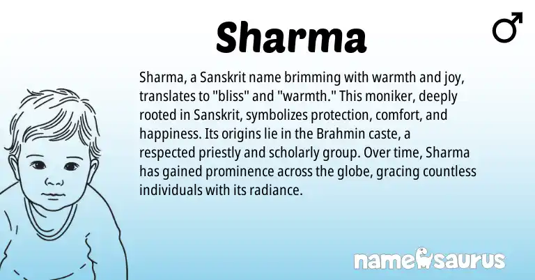 Infographic about Sharma name meaning, Sharma is a name from Sanskrit origin(s).