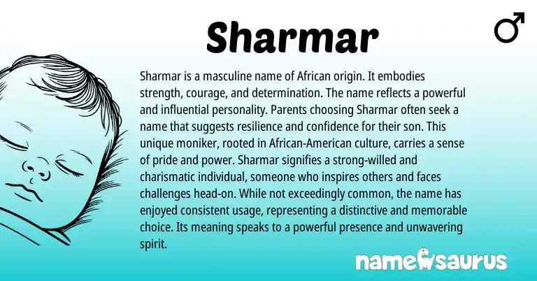 Infographic about Sharmar name meaning, Sharmar is a name from African origin(s).