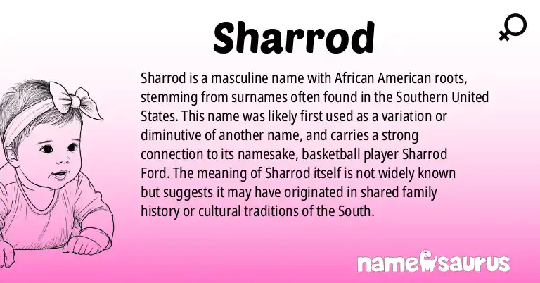 Infographic about Sharrod name meaning, Sharrod is a name from African American, American (South) origin(s).