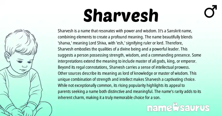 Infographic about Sharvesh name meaning, Sharvesh is a name from Indian, Sanskrit origin(s).