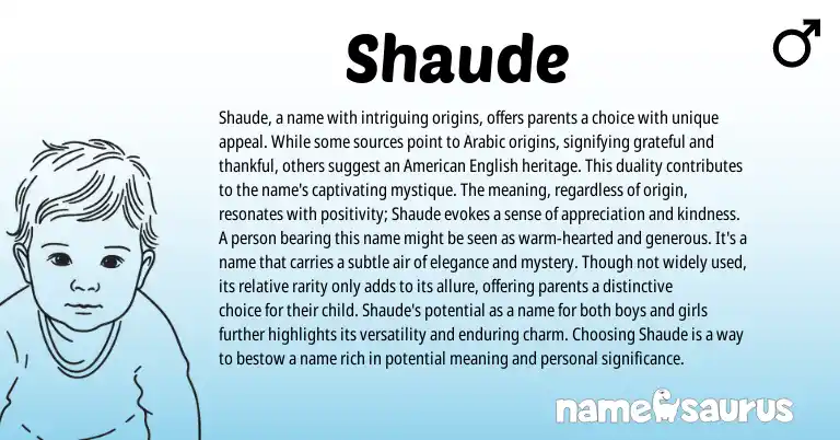 Infographic about Shaude name meaning, Shaude is a name from Arabic origin(s).