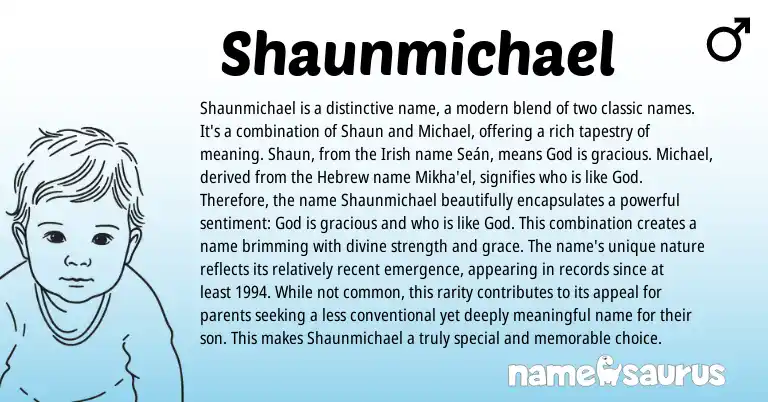 Infographic about Shaunmichael name meaning, Shaunmichael is a name from Hebrew, Irish origin(s).