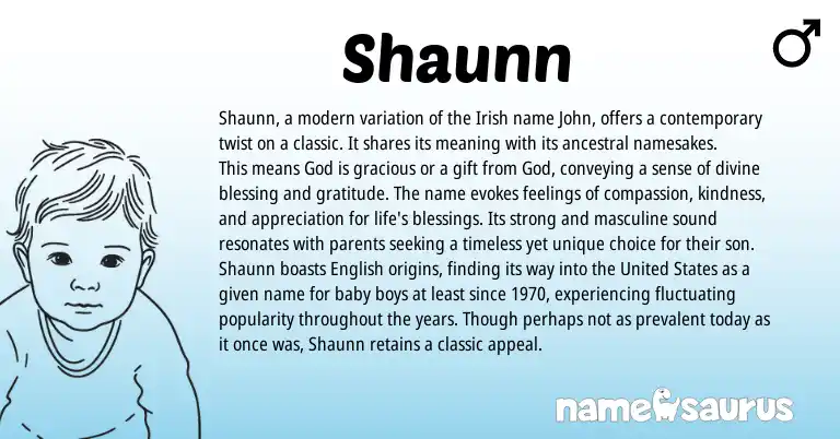 Infographic about Shaunn name meaning, Shaunn is a name from Irish origin(s).
