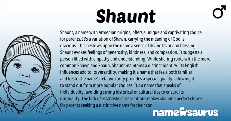 Infographic about Shaunt name meaning, Shaunt is a name from Armenian origin(s).