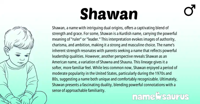 Infographic about Shawan name meaning, Shawan is a name from Persian origin(s).