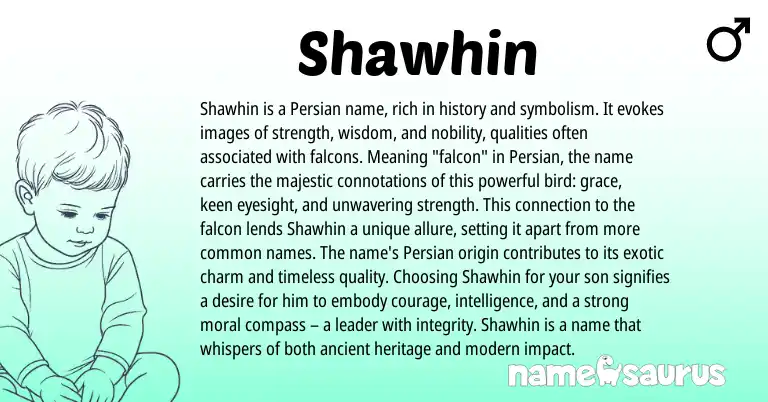 Infographic about Shawhin name meaning, Shawhin is a name from Persian origin(s).