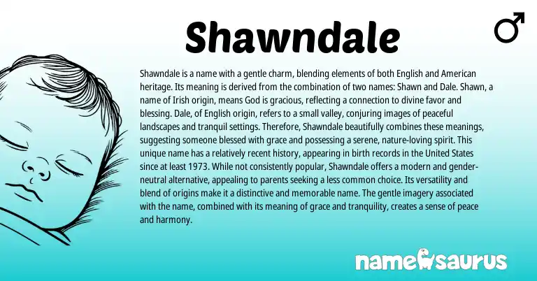 Infographic about Shawndale name meaning, Shawndale is a name from English, American origin(s).