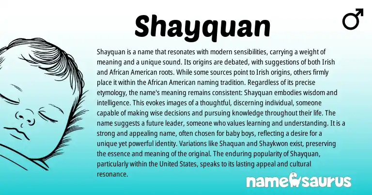 Infographic about Shayquan name meaning, Shayquan is a name from Irish origin(s).