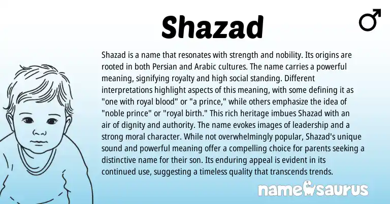 Infographic about Shazad name meaning, Shazad is a name from Persian origin(s).