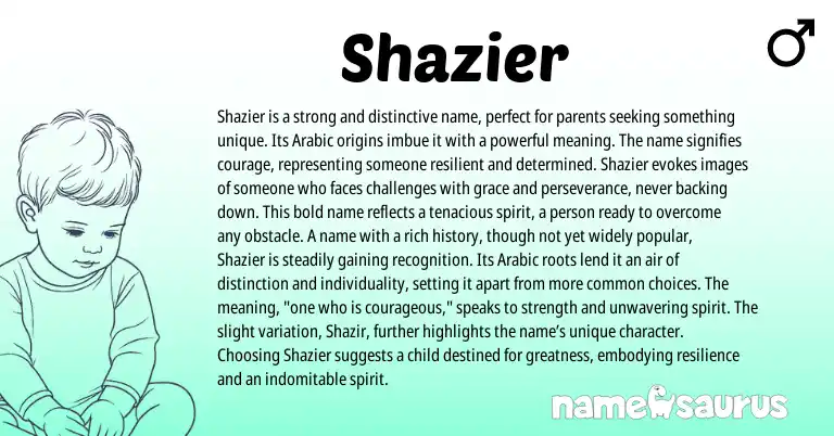 Infographic about Shazier name meaning, Shazier is a name from Arabic origin(s).
