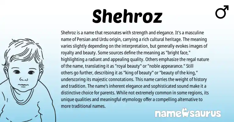 Infographic about Shehroz name meaning, Shehroz is a name from Persian origin(s).