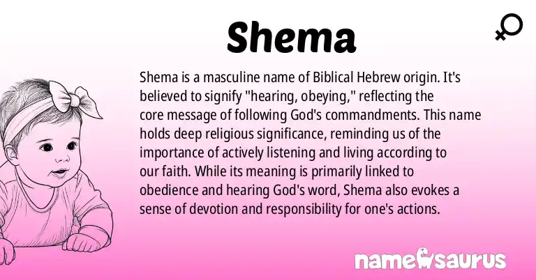 Infographic about Shema name meaning, Shema is a name from Biblical Hebrew origin(s).