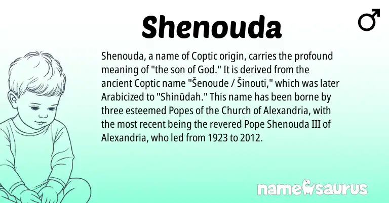Infographic about Shenouda name meaning, Shenouda is a name from Coptic origin(s).