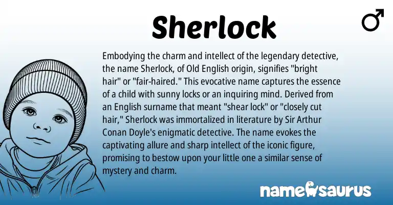 Infographic about Sherlock name meaning, Sherlock is a name from Old English, English origin(s).