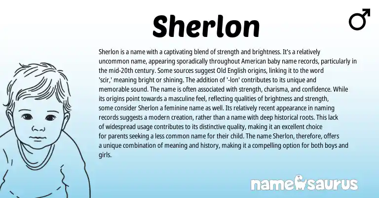 Infographic about Sherlon name meaning, Sherlon is a name from English origin(s).