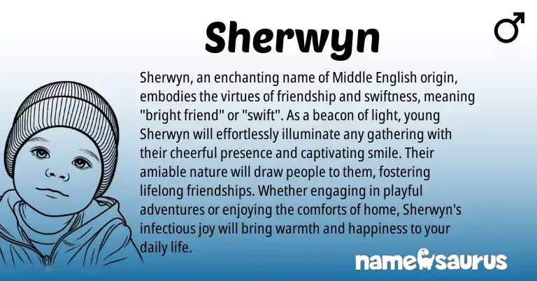 Infographic about Sherwyn name meaning, Sherwyn is a name from Middle English origin(s).