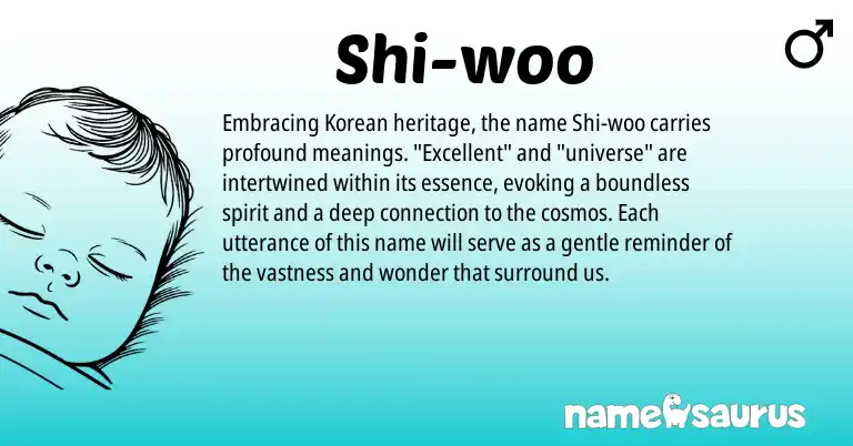 Infographic about Shi-woo name meaning, Shi-woo is a name from Korean origin(s).