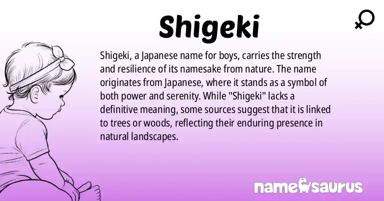 Infographic about Shigeki name meaning, Shigeki is a name from Japanese origin(s).