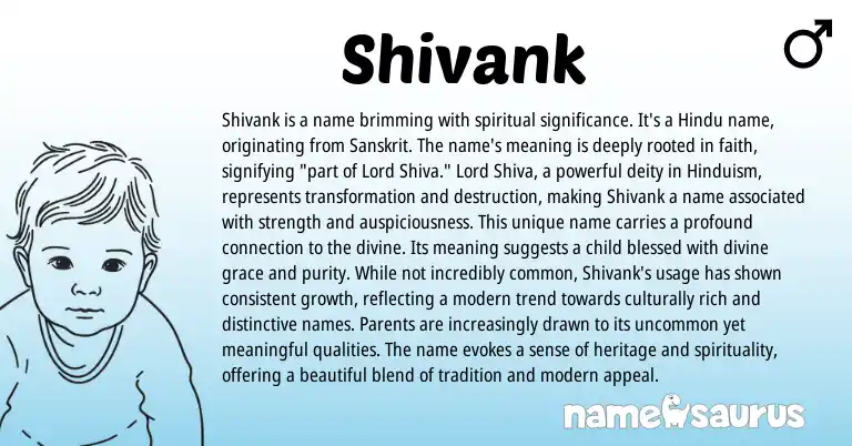 Infographic about Shivank name meaning, Shivank is a name from Indian, Hindu, Hinduism, Sanskrit origin(s).