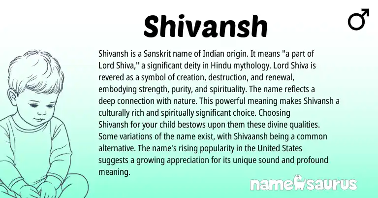 Infographic about Shivansh name meaning, Shivansh is a name from Indian, Hindi, Hindu, Sanskrit origin(s).