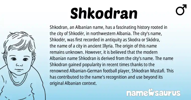 Infographic about Shkodran name meaning, Shkodran is a name from German, Albanian origin(s).