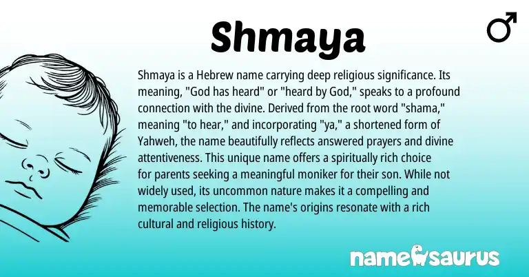 Infographic about Shmaya name meaning, Shmaya is a name from Hebrew origin(s).