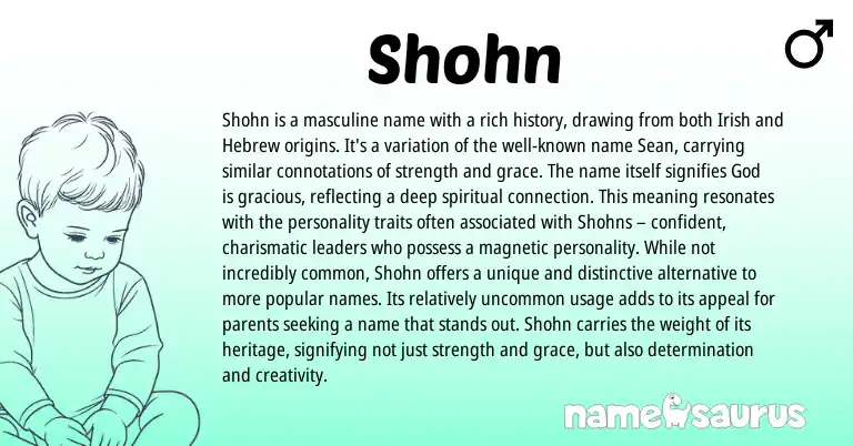 Infographic about Shohn name meaning, Shohn is a name from Irish origin(s).