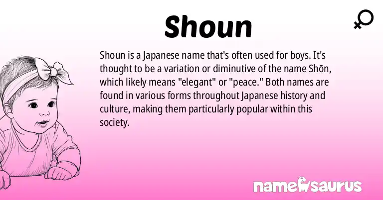 Infographic about Shoun name meaning, Shoun is a name from Japanese origin(s).