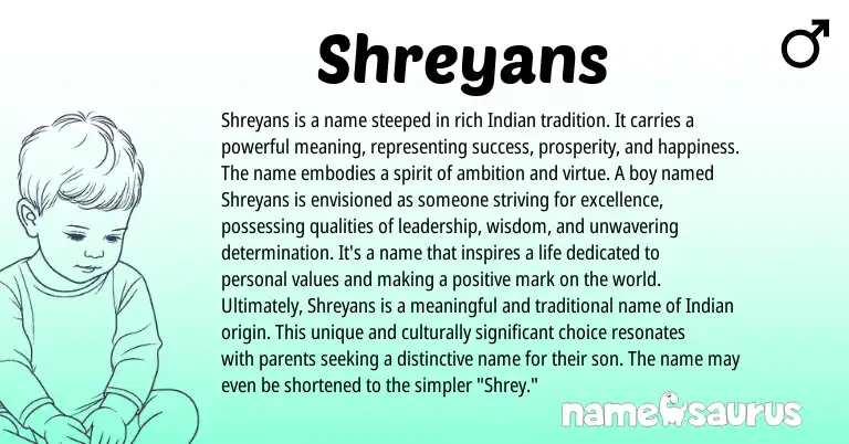 Infographic about Shreyans name meaning, Shreyans is a name from Indian origin(s).