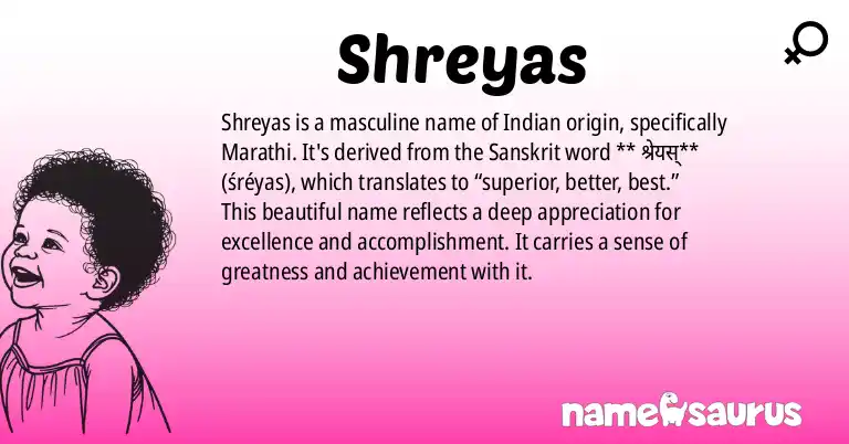 Infographic about Shreyas name meaning, Shreyas is a name from Indian, Marathi origin(s).