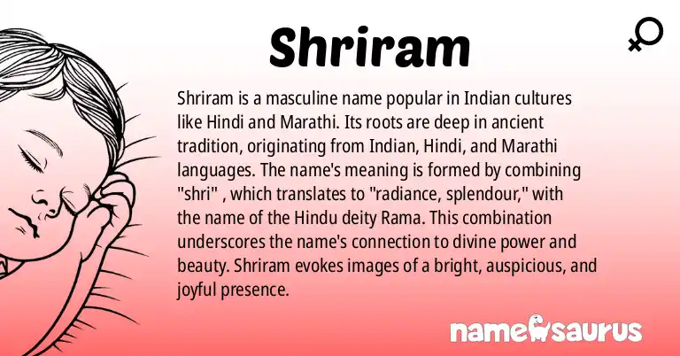 Infographic about Shriram name meaning, Shriram is a name from Indian, Hindi, Marathi origin(s).