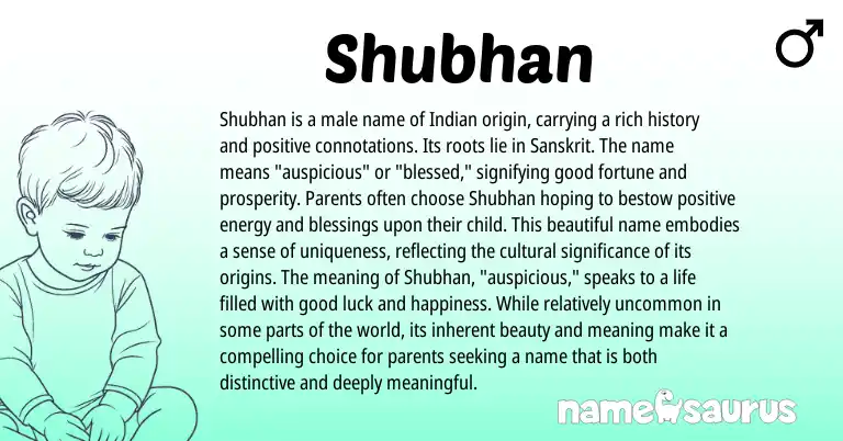 Infographic about Shubhan name meaning, Shubhan is a name from Indian, Persian, Sanskrit origin(s).