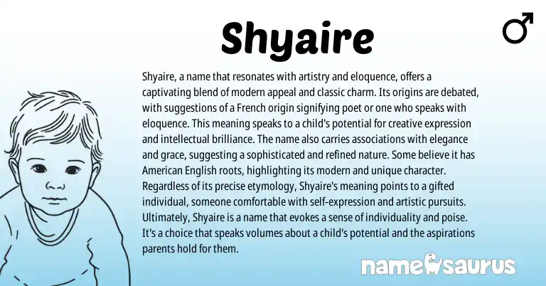 Infographic about Shyaire name meaning, Shyaire is a name from French origin(s).