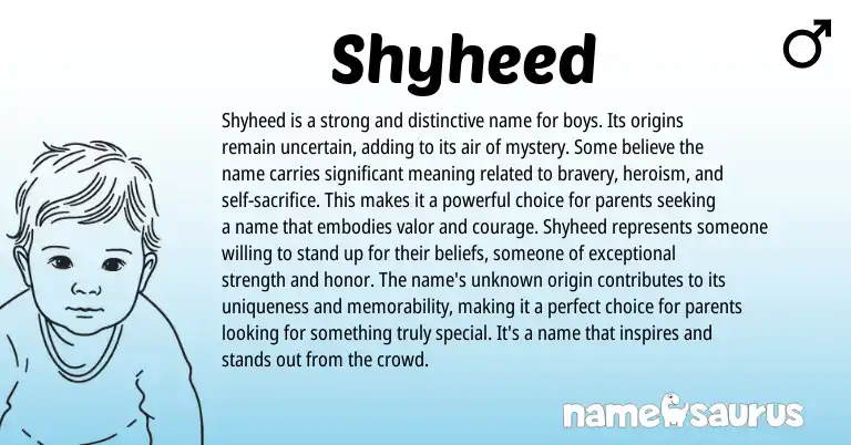 Infographic about Shyheed name meaning, Shyheed is a name from Arabic origin(s).