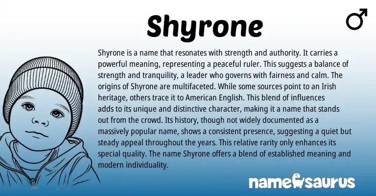 Infographic about Shyrone name meaning, Shyrone is a name from Irish origin(s).