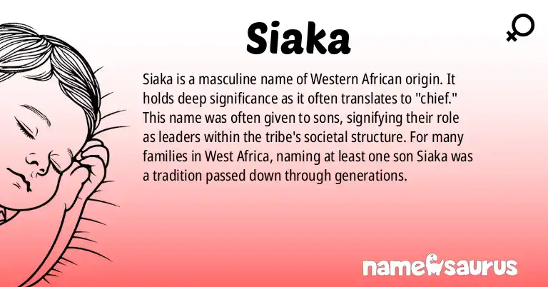 Infographic about Siaka name meaning, Siaka is a name from Western African origin(s).