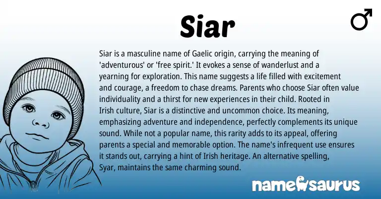 Infographic about Siar name meaning, Siar is a name from Gaelic, Irish origin(s).