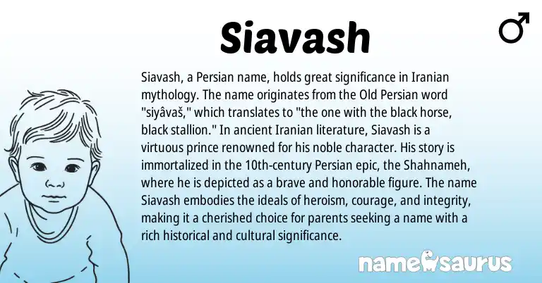 Infographic about Siavash name meaning, Siavash is a name from Iranian, Persian, Old Persian origin(s).