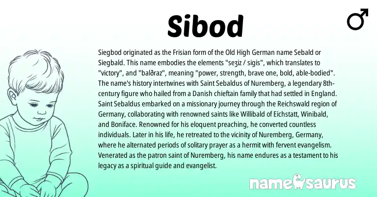 Infographic about Sibod name meaning, Sibod is a name from Frisian, Old High German, Danish, England origin(s).
