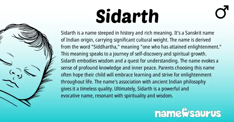 Infographic about Sidarth name meaning, Sidarth is a name from Indian, Sanskrit origin(s).