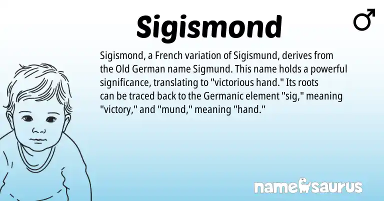 Infographic about Sigismond name meaning, Sigismond is a name from Old German, French, Germanic origin(s).