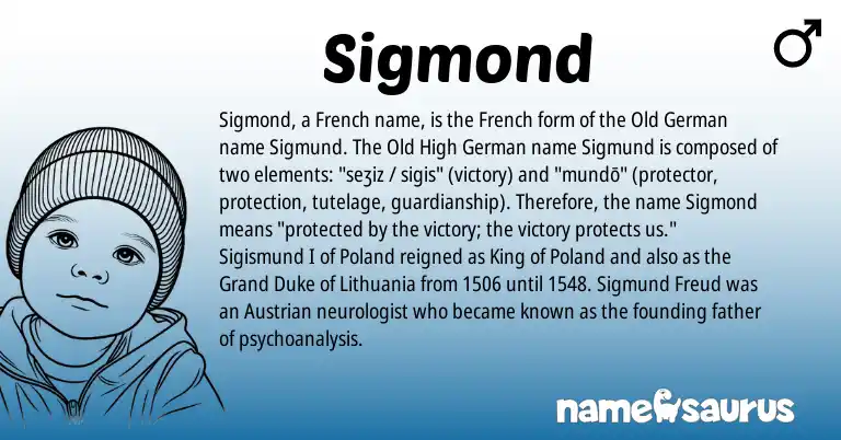 Infographic about Sigmond name meaning, Sigmond is a name from Old German, Old High German, French origin(s).