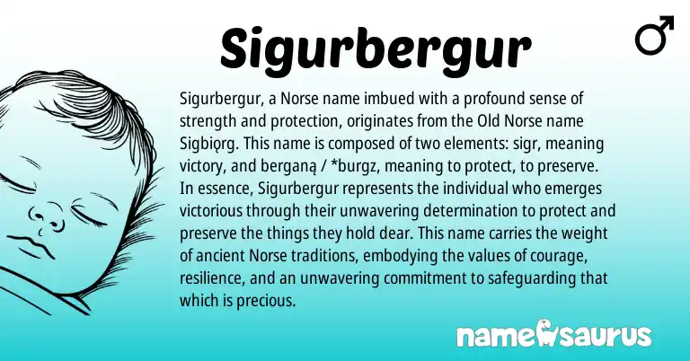 Infographic about Sigurbergur name meaning, Sigurbergur is a name from Old Norse, Norse origin(s).
