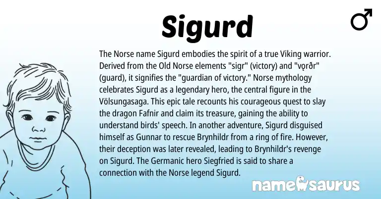 Infographic about Sigurd name meaning, Sigurd is a name from Old Norse, Germanic, Norse origin(s).