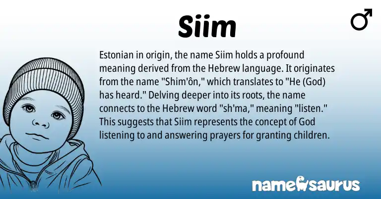 Infographic about Siim name meaning, Siim is a name from Estonian, Hebrew origin(s).