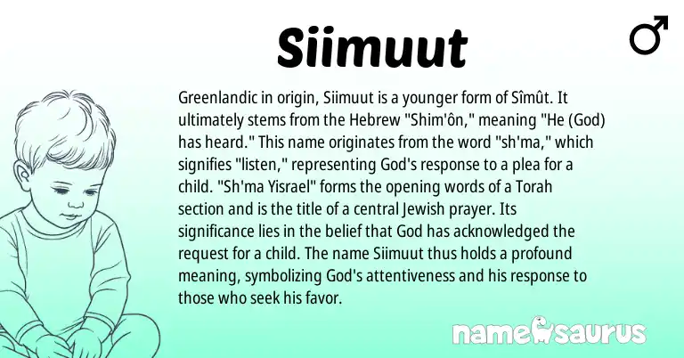 Infographic about Siimuut name meaning, Siimuut is a name from Torah, Jewish, Hebrew, Greenlandic origin(s).