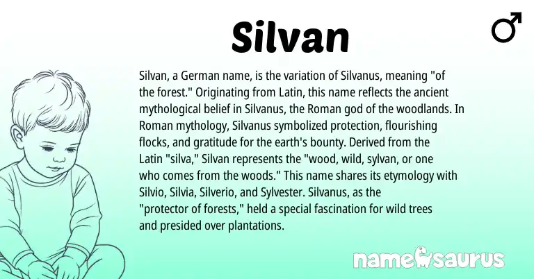Infographic about Silvan name meaning, Silvan is a name from Roman, German, Latin origin(s).